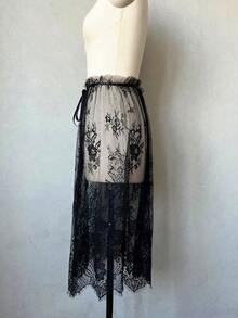 1pc Bridal Lace Detachable Mid-Length Skirt With Black Tie Back And Train, 75cm - Multicolor - View 3