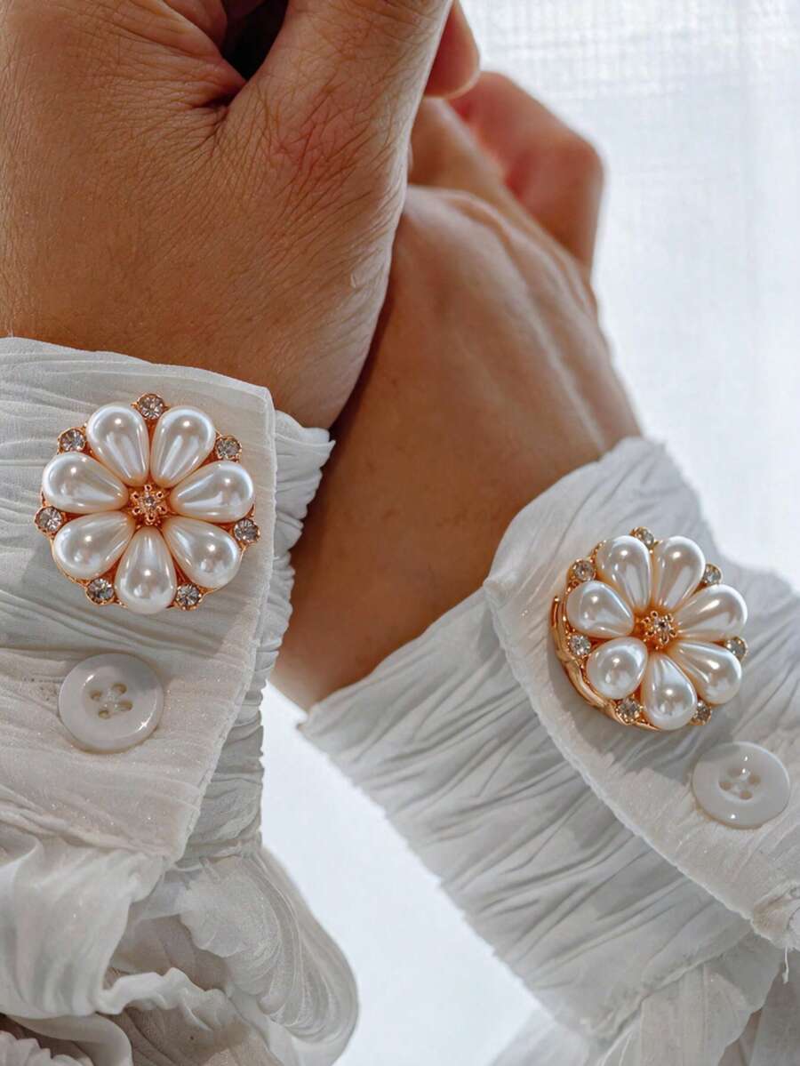 1pc/2pcs Daisy Cufflinks Cover Vintage Cufflinks Buttons Decorative Buttons Clothing Accessories Gift And Party Decoration - Gold - View 1