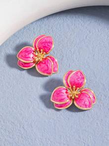 Colorful Oil Drop Flower Stud Earrings, Double Layer Petal Earrings, Minimalist Design Earrings - Style 1 - View 7