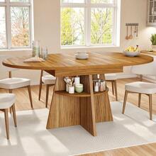 Extendable Dining Table, Dining Room Table, Kitchen Table, Balcony Table, Round Dining Table, Extendable To Oval, 110-150, Seats Up To 8 People, Dark Brown - Dark Brown + MDF - View 2