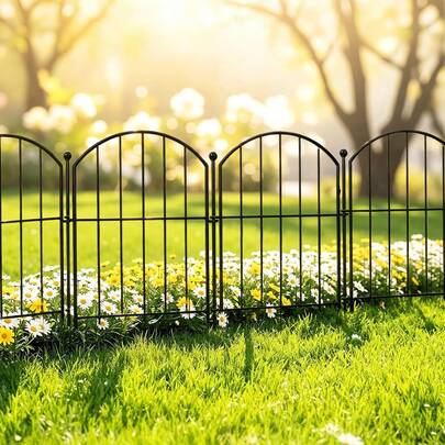 10 Pack Decorative Garden Fence, Total 17in(H) X10ft (10 Panels 17" H X 13" L) No Dig Rustproof Metal Fencing Panels Animal Barrier Arched Flower Bed Border Edging For Yard Patio Outdoor