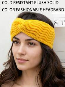 1PC New Fashion Thermal Lined Solid Color Warm Ear-Protective Wide Band Knitted Acrylic Headband Hair Accessory For Autumn/Winter Sports - As Shown - View 2