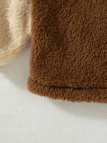 Boys' Casual Fashion Drop Shoulder Colorblock Double-Sided Fleece Stand Collar Zip-Up Jacket, Autumn/Winter - Brown - View 7