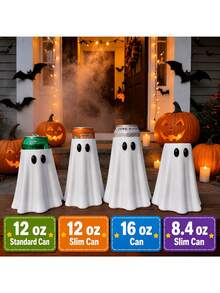Ghost Shaped Beverage Can Holder, Cute Ghost Cup Sleeve, Fun Halloween Desktop Decoration, Highly Attractive Can Protector, Indoor Party Tabletop Ornament, Halloween Festival Decor & Party Gift - Multicolor - View 3