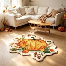1pc Autumn Pumpkin Maple Leaf Wavy Asymmetrical Area Rug, Soft Plush Material, Skin-Friendly And Comfortable, Non-Slip Backing, Easy To Clean, Perfect For Living Room, Bedroom, Entryway, Dorm, Especially Suitable For Autumn Theme Decor, Thanksgiving Party And Seasonal Home Arrangement - Multicolor - View 2