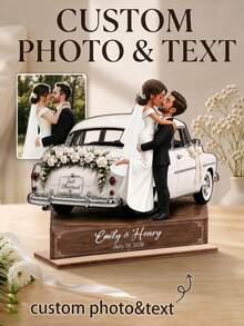 Personalized Name And Date Bride And Groom Car Figurine, Cartoon Portrait Wedding Couple Statue, Custom Appearance Keepsake For Newlyweds, Wedding Reception Decor, Bridal Shower Gift, Anniversary Gift For Couples, Romantic Home Display - Multicolor - View 9