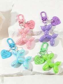 4pcs Dopamine Laser Balloon Dog Keychain, Holographic Colorful Heart Pendant Charm, Cute Bag Accessory, Couple Matching Decoration - Multicolor - View 6