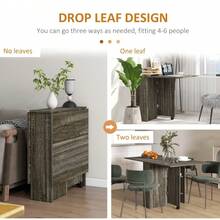 Folding Dining Table, Drop Leaf Table Small Spaces With 2-Tier Shelves, Small Kitchen Table With Rolling Casters, Natural - Grey + Engineered Wood - View 3