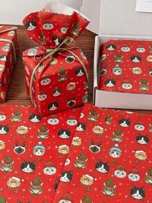 40 Sheets 50x35cm Christmas Cat Pattern Paper Napkins, Multiple Packaging, DIY Handmade Wrapping Paper, Suitable For Winter Christmas, Waterproof And Reusable, Indoor Tabletop Gift Box, Gift Bag Filler Wrapping Paper, Best Gift For Cat Lovers - Red Christmas Cat - View 5