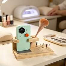 1pc Wooden 2-In-1 Nail Drill & Nail Machine Storage Box, Large Capacity Nail Cleaning Brush Holder, Multi-Compartment Nail Polish Bottle Display Rack, Nail Machine Organizer - Multicolor - View 6