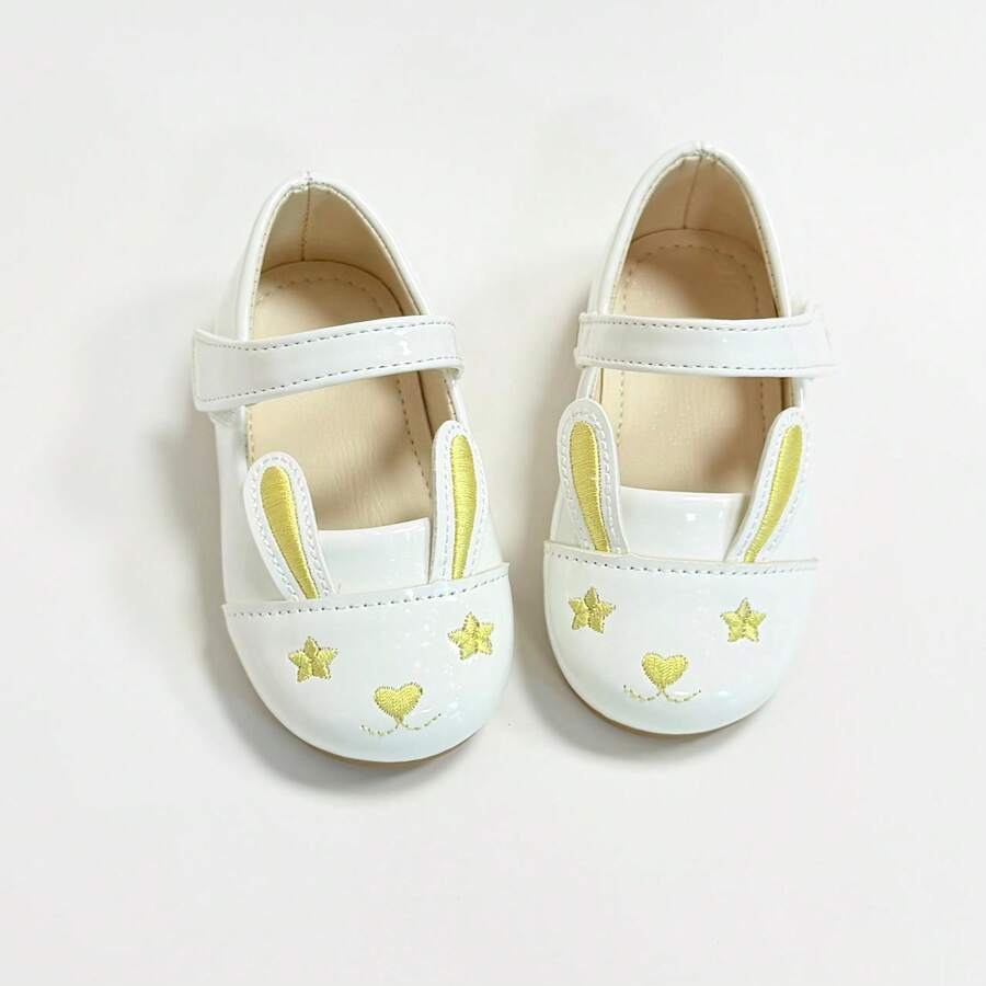 Baby Girl Cute Rabbit Embroidery Shiny White Princess Round Toe ...
