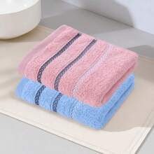 sanrou 2pcs-Toalha Ultra Soft Towel - Super Absorbent Lightweight Multi-Color Options, Essential For Home Bathroom, With Reinforced Edge Striped Design, Pink & Blue Modern Style | Towel Series, Perfect Gift - Multicolor - View 13