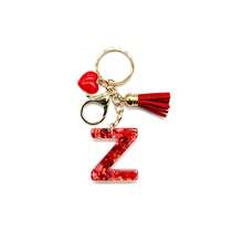 Pomegranate Style 26 Letter Keychain, Red Resin Key Chain With Heart Decoration, Tassel Crystal Bag Charm Pendant - Multicolor - View 37