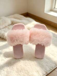 Kids Fashion Fuzzy Slippers, Autumn/Winter Home Fuzzy Slippers, Minimalist Design, Comfortable And Warm - Baby Pink - View 5