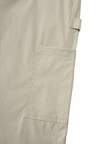 Men Off‑White Straight Leg Cargo Pants Multi‑Pocket Elastic Waist Solid Loose Retro Casual Trousers - Khaki - View 8