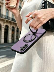 1pc Purple Ratchet Click Stress Relief Phone Case Cover, Adjustable Large Ring Stand Phone Case Compatible With Apple 13, Portable Anti-Drop Apple 17 Pro Max Phone Case, Fashion Apple 16 Phone Case Shell, Android Smartphone Protective Case, Versatile Phone Case, Comfortable Leather Phone Accessory Compatible With Samsung Galaxy A17, Practical Honor Phone Accessory - Purple - View 3