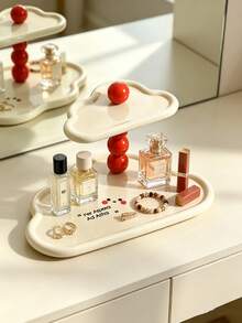 Two‑Tier Cloud‑Shaped Jewelry Tray With Black/Red Beaded Column Support&Pattern Accent Detail,Display For Perfume Watch&Accessories,Decorative Vanity Tray,Suitable For Dresser,Bedroom,Entryway,Bathroom Counter,All‑Season Household Daily Use Christmas - Multicolor - View 2