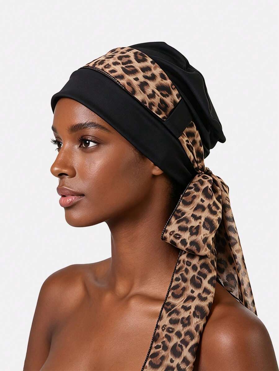 1pc Women's Printed Ribbon Headscarf, Middle Eastern Headwrap Hat, Hair Covering Cap, Suitable For Daily Wear - Multicolor - View 1