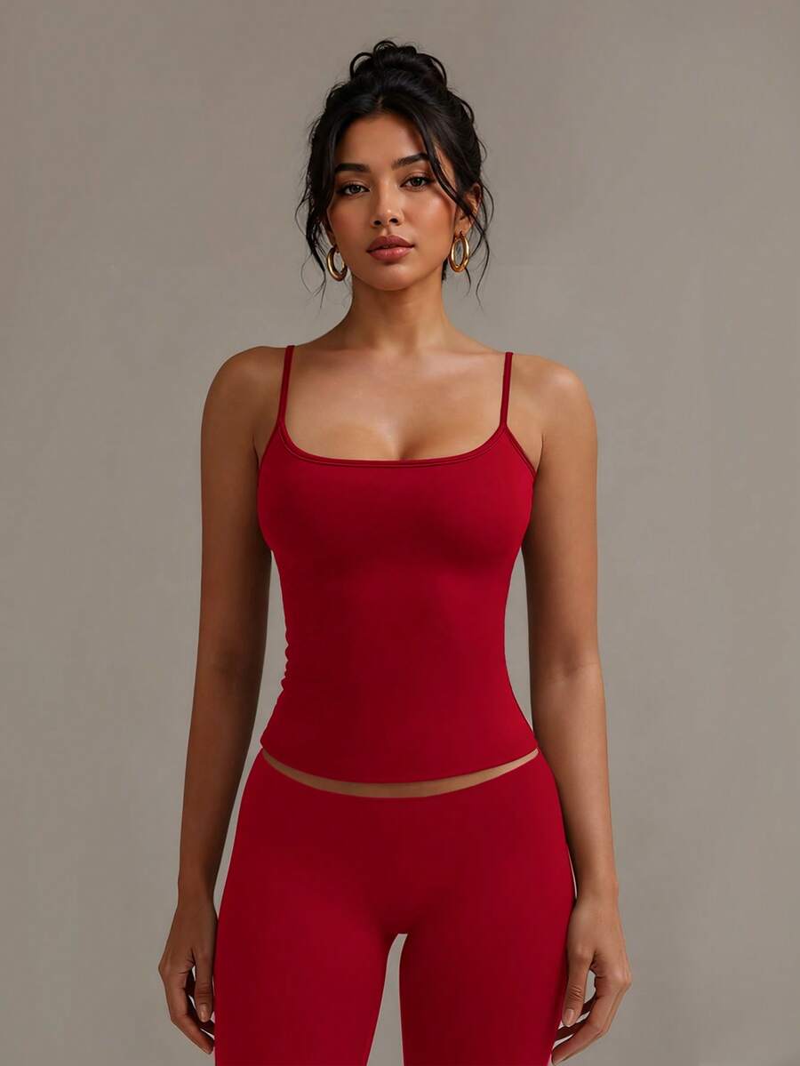 XLLAIS Sexy Backless Women's Camisole Elastic Casual Spaghetti Strap Red Top, New Year Summer - Red - View 1