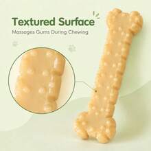 1pc Puppy Keep Durable Chew Toy, Suitable For Aggressive Chewers, Indestructible Dog Bone Toy For Small Dogs, Peanut Butter Scented Nylon Material, Puppy Teething And Dental Cleaning Toy - Yellow - View 5