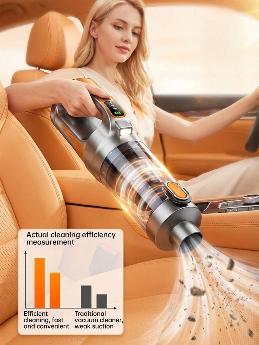Handheld Car Vacuum Cleaner, Cordless Mini Vacuum With Led Light, Powerful Suction, 11.1V 2000mAh USB Rechargeable, 3 Adjustable Suction Levels, Dual Suction & Blow Function, Multiple Attachments For Car, Home, Keyboard & Pet Hair - Multicolor - View 1