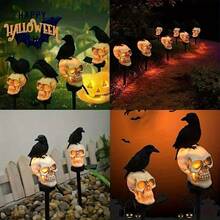 1pc Halloween Resin Solar-Powered Ground Stake Light, Crow And Skull Lantern, Suitable For Courtyard Landscape Decoration - Crow - View 8