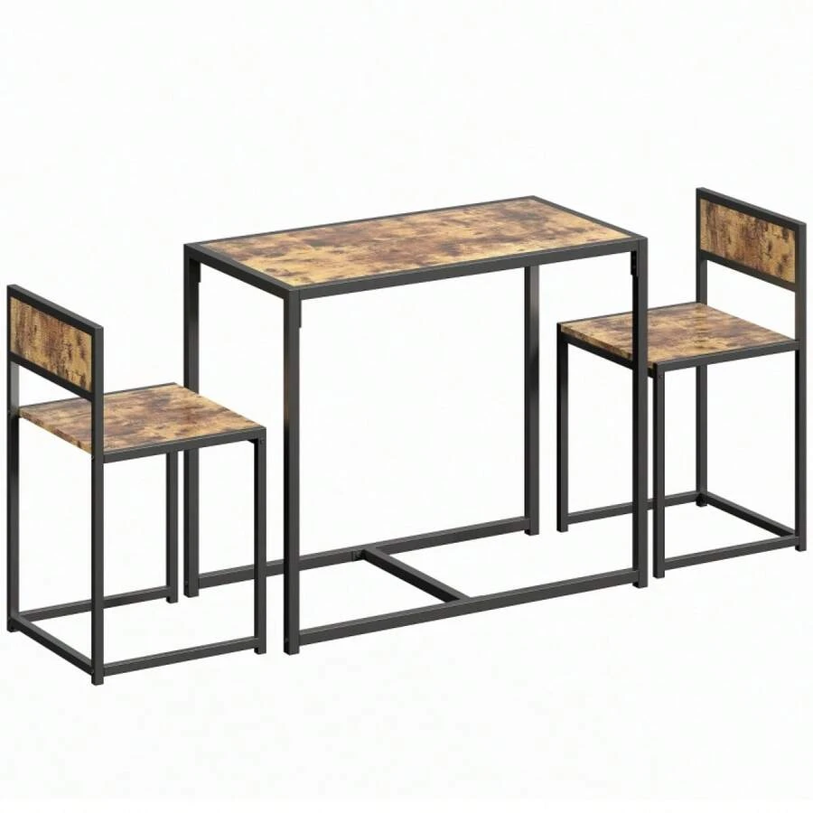 Dining Table And Chairs Set 2, Dining Room Sets, Rectangular Space Saving Table And 2 Chairs Compact Kitchens, Steel Frame, On-Site - Rustic Brown + Engineered Wood - View 1