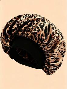7cm Wide Elastic Fabric Sleep Cap/Wig Cap/Satin Cap, Butterfly Leopard Print Satin Round Cap, Back To School Essential, Unisex - Pink - View 17
