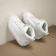 1 Pasang Sepatu Sneakers Kasual Tinggi Unisex untuk Anak Laki-laki & Perempuan, Bagian Atas PU Berkilau dengan Penutup Velcro, Cocok untuk Musim Semi & Gugur - Putih - View 3