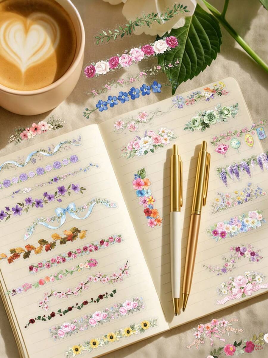 50pcs Lace Stickers For Notebook, Planner, Diary, Scrapbook, Tablet, Luggage, Laptop, Holiday Doodle, Self-Adhesive Sealing Stickers - Lace - View 1