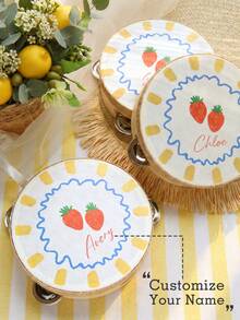 Custom Name 6 Inch Cute Fruit Wedding Tambourine, Personalized Dopamine Strawberry Lemon Avocado Handheld Tambourine With Jute Rope Trim For Summer Wedding, Bridal Shower, Reception, & Dancing (Drumstick Not Included) - Multicolor - View 2