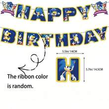 Cartoon Happy Birthday Banner, Anime Peripheral Party Backdrop, Anime Peripheral Party Full Flag, Anime Character Hedgehog Pattern Birthday Party Decoration - Multicolor - View 13