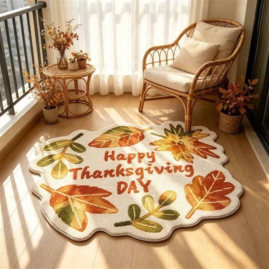 1pc Maple Leaf Asymmetrical Shape Bathroom Mat, Soft Fluffy Absorbent Fabric With Non-Slip Backing Easy To Clean Floor Mat, Perfect For Bathroom, Entryway, Bedroom, Kitchen, Ideal For Thanksgiving Party, Autumn Theme Decor And Seasonal Home Arrangement - Multicolor - View 1