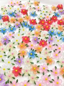 30pcs Mixed Color Gardenia 5-Petal Nail Art Charms, Glow-In-The-Dark 3D Fresh Clear Resin Nail Rhinestones, Small Decorative Accessories For Phone Case, Hair Clip, Earrings - Multicolor - View 4