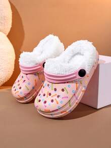 1 Pair Pink Comfortable Fashion Casual Indoor/Outdoor Versatile Thermal Lined Warm Clogs For Girls, Autumn/Winter - Pink - View 6