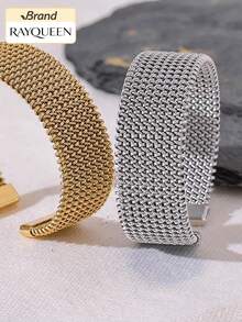 RAYQUEEN Gelang Bangle Wanita Stainless Steel Tahan Air 23mm dengan Bukaan Lebar, Perhiasan Berkualitas Tinggi dengan Tekstur yang Menarik Perhatian. - gelang - View 4