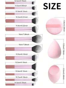 Multifunctional Makeup Brush Set, Includes Powder Brush, Blush Brush, Foundation Brush, Eyeshadow Brush, Blending Brush, Contour Brush, And Random 2 Pieces Of Slanted Edge Makeup Sponge, Round Head Makeup Sponge And White Powder Puff - Pink - View 5