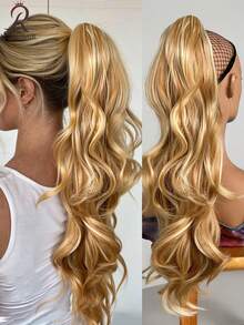 Long Loose Curly Ponytail Synthetic Clip-On Medium-Length, Suitable For Women. Dyeing With Gold, Honey And Brown Curls. 18 Inches Long. - Multicolor - View 14