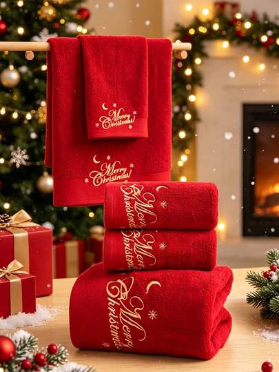 QIBHI 1/2/3 szt. ręcznik kąpielowy z czystej bawełny z haftem Merry Christmas, ręcznik z motywem czapki świątecznej i bałwanka, prezent świąteczny, ręcznik na przyjęcie, dekoracja świąteczna