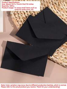 50pcs Solid Color Mini Paper Envelope, Simple Multi-purpose Envelope For Letter, Greeting Card Storage - Black - View 10
