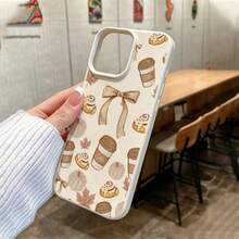 1pc TPU Material Autumn Coffee Dessert Pattern Phone Case Compatible With IPhone 17 Pro Max/17/16 Pro Max/15/13/12/11/ S20 FE/A15/S24/A55/ Note 11/Note 12/Note 13 Pro Full Coverage Anti-Drop Soft Shell Phone Protective Cover - White - View 4
