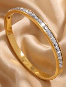 3/1pcsGold‑Tone Stainless Steel Bangle, Rhinestone‑Encrusted Panther Head Design, Bold Luxurious Vibe For Daily Styling - Gold - View 15