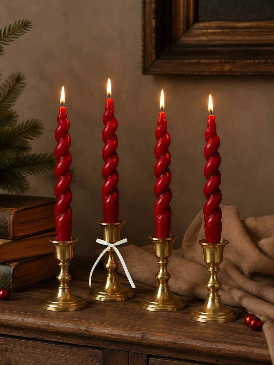 2-4pcs-vintage-red-twisted-scented-taper-candles-thick-twisted-design