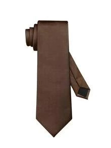 1PC Men's Fashion Solid Brown Thin Striped Versatile Narrow Tie, Suitable For Banquet, Party, School, Wedding - Coffee Brown - View 4