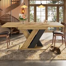 Dining Table Telescopic Table ,  Kitchen Table, Extendable To 119-158.5cm With Aid Of Internal Insert Panels, Kitchen And Living Room, Wood-Colored Dining Table With X-Shaped - 1 - View 3