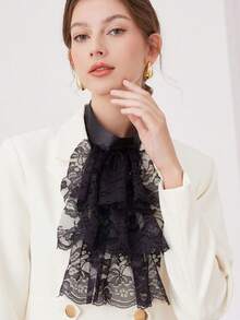 1pc Black Lace Cake Halter Neck Detachable Collar, Suitable For Halloween, Perfect As Holiday Gift For Friends - Black - View 4