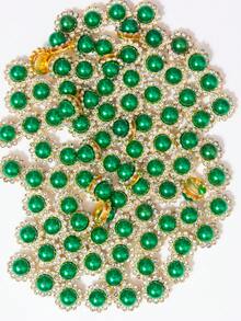10-200顆 12mm 綠色珍珠花，中心鑲嵌綠色珍珠，周圍環繞小白色水鑽，向日葵圖案，亮面鈕扣水鑽花，DIY手工配件，適用於花卉頭飾與衣飾裝飾 - 12mm綠珍珠花 - 查看 4