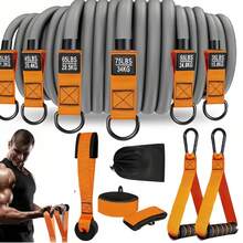 11pcs/Set Resistance Band Set With Handles: For Muscle Training, Strength Building, Shaping, Yoga, Home Fitness Equipment - Natural Style - A - View 3