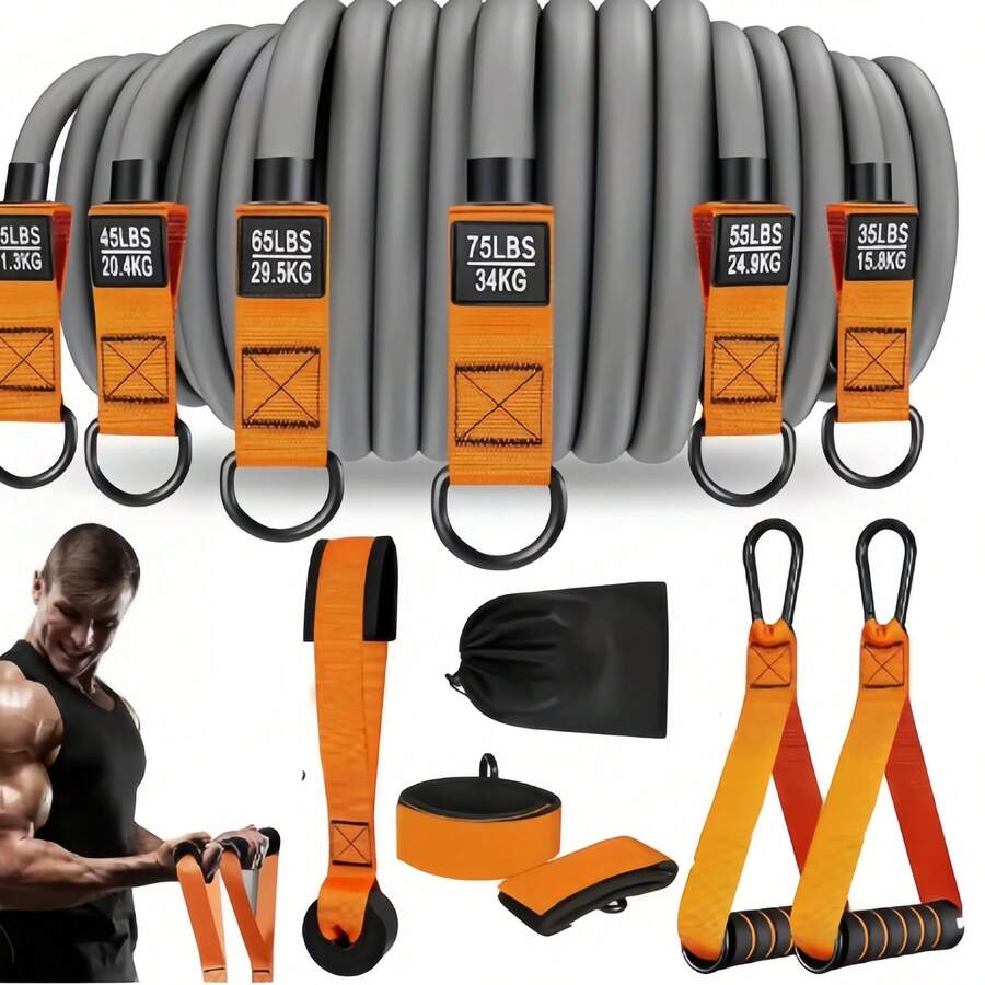 11pcs/Set Resistance Band Set With Handles: For Muscle Training, Strength Building, Shaping, Yoga, Home Fitness Equipment - Natural Style