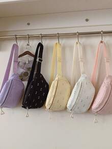 1pc Zipper Closure Cartoon Teenager Waist Bag Nylon Girl Crossbody Small Waist Bag Star Pattern - A - View 2